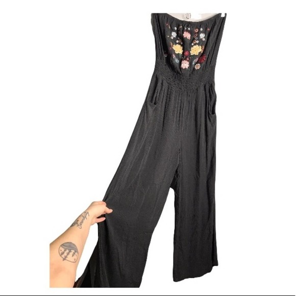 Xhilaration | Grey Strapless Jumpsuit Jeweled & Embroidered Floral Boho Chest - Picture 1 of 10